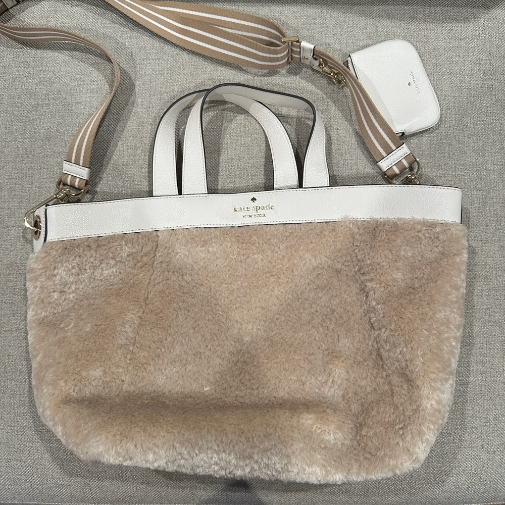 Kate Spade New York Rosie Faux Shearling Satchel in Natural